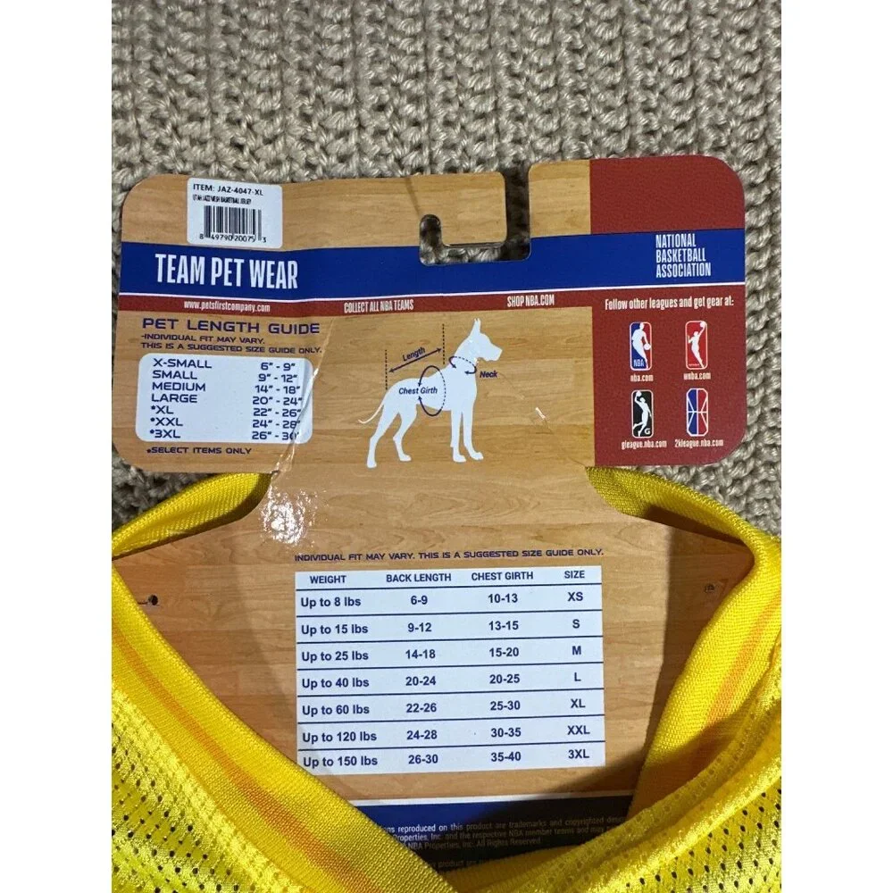 NBA Licensed Yellow Jazz 01 Pet Mesh Jersey Shirt Dog XL